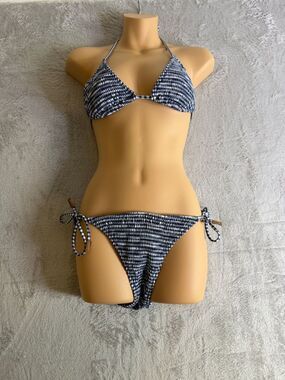 Sperry Blue Patterned Tie-Side Bikini Set - Women's Swim L